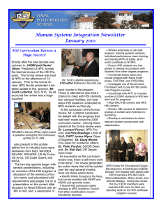 Human Systems Integration Newsletter January 2010 HSI Curriculum Review a Huge Success!