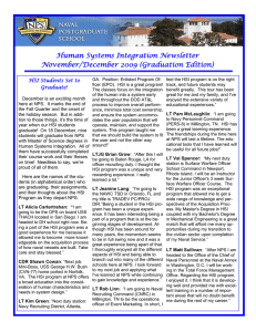 Human Systems Integration Newsletter November/December 2009 (Graduation Edition) HSI Students Set to Graduate!