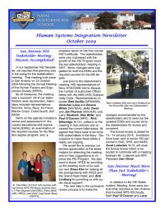 Human Systems Integration Newsletter October 2009 San Antonio HSI Stakeholder Meeting -