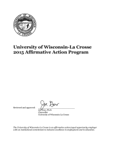 University of Wisconsin-La Crosse 2015 Affirmative Action Program