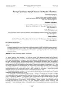 Training of Specialists of Helping Professions in the Republic of... Mediterranean Journal of Social Sciences Aizhan Sapargaliyeva MCSER Publishing, Rome-Italy