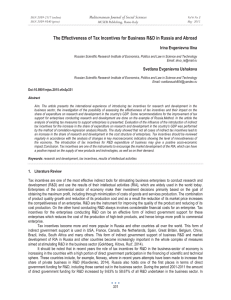 The Effectiveness of Tax Incentives for Business R&amp;D in Russia... Mediterranean Journal of Social Sciences Irina Evgenievna Ilina MCSER Publishing, Rome-Italy