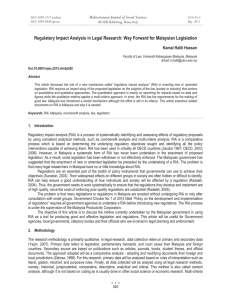 Regulatory Impact Analysis in Legal Research: Way Forward for Malaysian... Mediterranean Journal of Social Sciences Kamal Halili Hassan MCSER Publishing, Rome-Italy