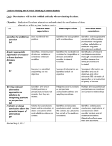 Decision Making and Critical Thinking Common Rubric