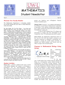 MATHEMATICS Student Newsletter Welcome New Faculty Member