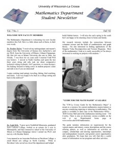 Mathematics Department Student Newsletter University of Wisconsin-La Crosse