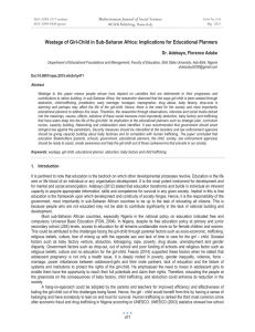 Wastage of Girl-Child in Sub-Saharan Africa: Implications for Educational Planners