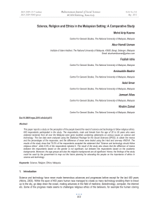 Science, Religion and Ethics in the Malaysian Setting: A Comparative... Mediterranean Journal of Social Sciences Mohd Arip Kasmo MCSER Publishing, Rome-Italy