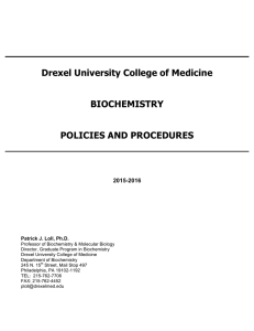 Drexel University College of Medicine BIOCHEMISTRY POLICIES AND PROCEDURES
