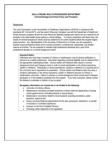 UW-LA CROSSE HEALTH PROFESSIONS DEPARTMENT Criminal Background Check Policy and Procedure  Background