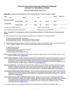 PHYSICAL EDUCATION TEACHING GRADUATE PROGRAM UNIVERSITY OF WISCONSIN-LA CROSSE