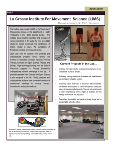 La Crosse Institute For Movement  Science (LIMS) 2009-2010