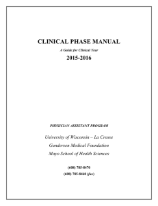 CLINICAL PHASE MANUAL 2015-2016 University of Wisconsin – La Crosse Gundersen Medical Foundation