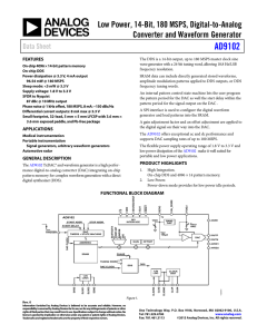 AD9102 Low Power, 14-Bit, 180 MSPS, Digital-to-Analog Converter and Waveform