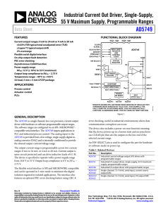 AD5749 Industrial Current Out Driver, Single-Supply, 55 V Maximum Supply, Programmable Ranges