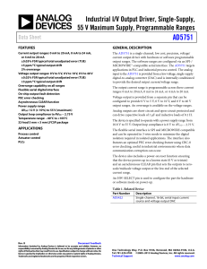 AD5751 Industrial I/V Output Driver, Single-Supply, 55 V Maximum Supply, Programmable Ranges