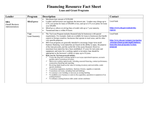 Financing Resource Fact Sheet Loan and Grant Programs  Lender