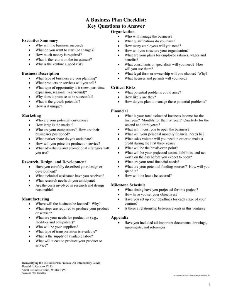 business plan sample questions