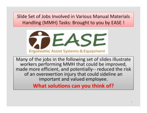Slide Set of Jobs Involved in Various Manual Materials  Handling (MMH) Tasks: Brought to you by EASE !
