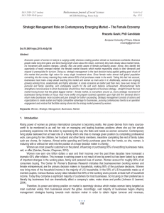 Strategic Management Role on Contemporary Emerging Market – The Female... Mediterranean Journal of Social Sciences Rrezarta Gashi, PhD Candidate MCSER Publishing, Rome-Italy