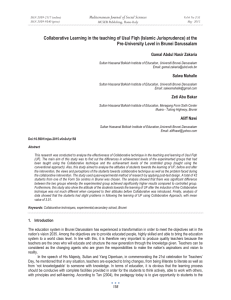 Collaborative Learning in the teaching of Usul Fiqh (Islamic Jurisprudence)... Pre-University Level in Brunei Darussalam