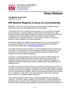 News Release UW System Regents to focus on accountability