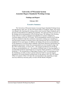 University of Wisconsin System Associate Degree Standards Working Group Findings and Report