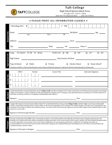 Taft College High School Special Admit Form