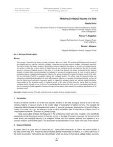 Modeling Ecological Security of a State Mediterranean Journal of Social Sciences