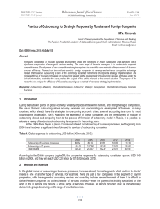 Practice of Outsourcing for Strategic Purposes by Russian and Foreign... Mediterranean Journal of Social Sciences M.V. Klimovets MCSER Publishing, Rome-Italy