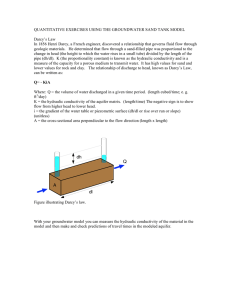 QUANTITATIVE EXERCISES USING THE GROUNDWATER SAND TANK MODEL  Darcy’s Law