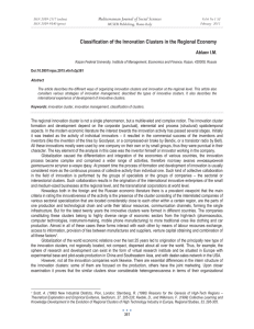Classification of the Innovation Clusters in the Regional Economy Ablaev I.M.