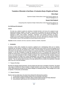 Translation of Binomials in Hard News: A Contrastive Study of... Mediterranean Journal of Social Sciences Shima Hejazi MCSER Publishing, Rome-Italy