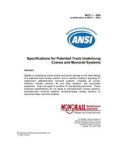 Specifications for Patented Track Underhung Cranes and Monorail Systems