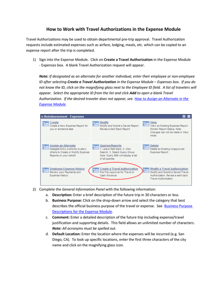 How To Work With Travel Authorizations In The Expense Module