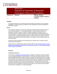 Payment of Incentives to Research Participants Policy and Procedures  Business Services