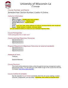 University of Wisconsin-La Crosse Course Number and Name