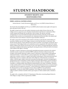 STUDENT HANDBOOK STUDENT RIGHTS AND RESPONSIBILITIES FERPA ANNUAL NOTIFICATION