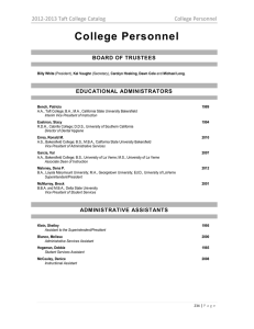College Personnel 2012-2013 Taft College Catalog  BOARD OF TRUSTEES