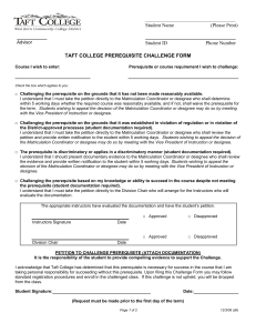 TAFT COLLEGE PREREQUISITE CHALLENGE FORM