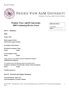Prairie View A&amp;M University IRB Continuing Review Form Part I – Summary