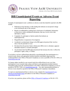 IRB Unanticipated Events or Adverse Event Reporting