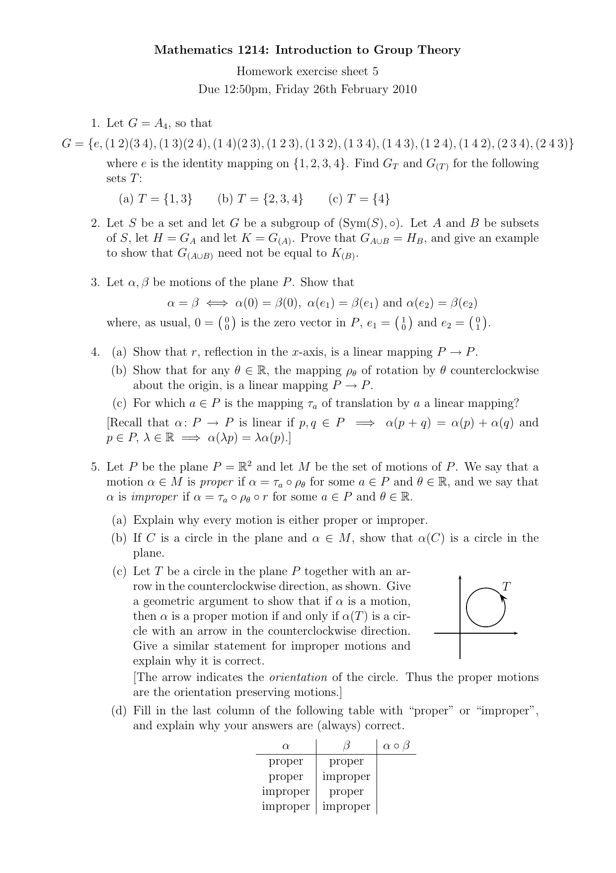 Mathematics 1214 Introduction To Group Theory Homework Exercise Sheet 5
