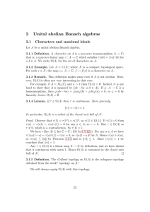 3 Unital abelian Banach algebras 3.1 Characters and maximal ideals