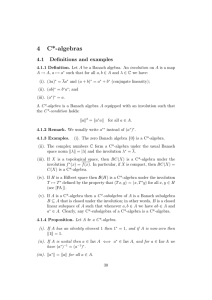 4 C*-algebras 4.1 Definitions and examples