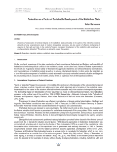 Federalism as a Factor of Sustainable Development of the Multiethnic... Mediterranean Journal of Social Sciences Helen Karsanova MCSER Publishing, Rome-Italy