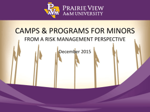 CAMPS &amp; PROGRAMS FOR MINORS  FROM A RISK MANAGEMENT PERSPECTIVE December 2015