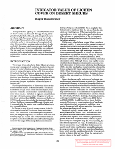 INDICATOR VALUE OF LICHEN COVER ON DESERT SHRUBS Roger Rosentreter ABSTRACT