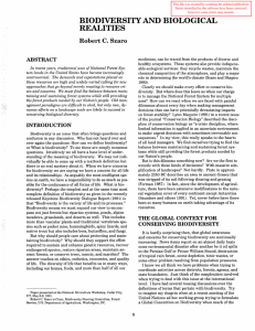 BIODIVERSITY AND BIOLOGICAL REALITIES Robert C.  Szaro ABSTRACT