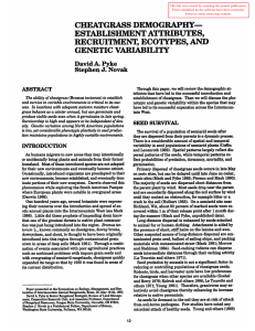 CHEATGRASSDEMOGRAPHY- ESTABLISHMENT A'ITRffiUTES, RECRUITMENT, ECOTYPES, AND GENETIC VARIABILITY